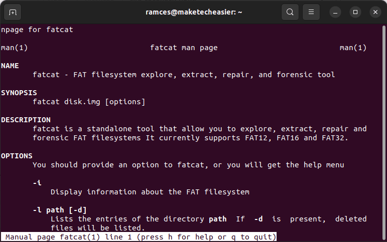 Скриншот man-страницы fatcat.
