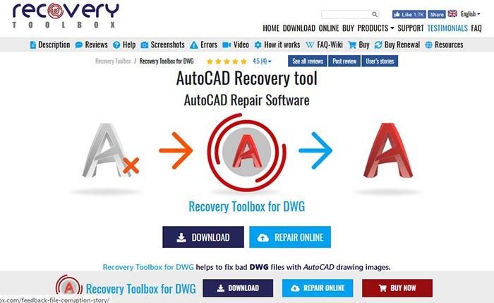 Главный экран загрузки Recovery Toolbox Dwg