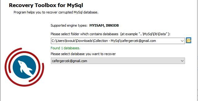 Обзор Recovery Toolbox For Mysql Выберите базу данных