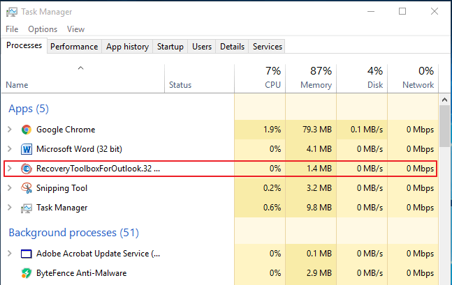 панель инструментов восстановления для Outlook-ram