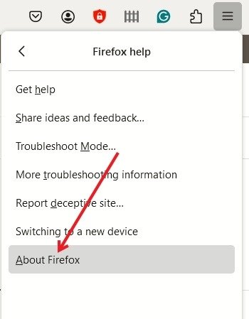 Нажав на опцию «О Firefox» в меню Firefox.