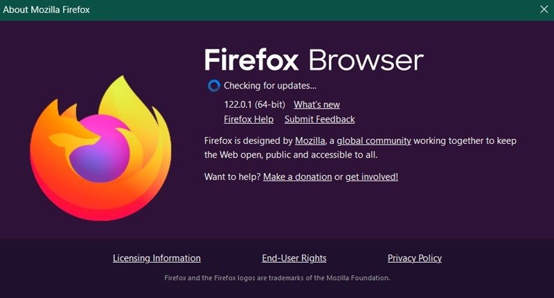 Браузер Firefox проверяет наличие обновлений.