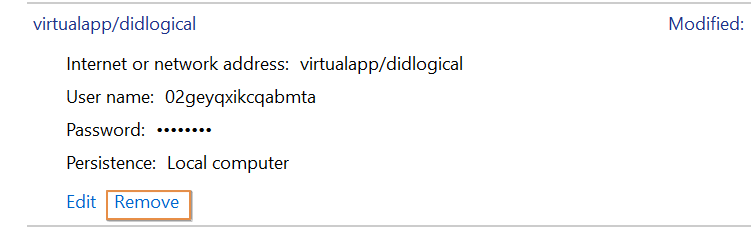 Удаление учетных данных из диспетчера учетных данных Windows.