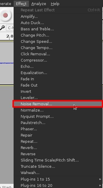 Перейдите к функции удаления шума Audacity.