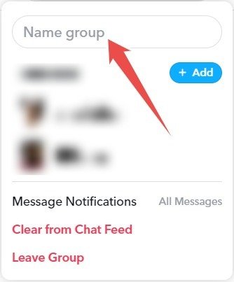 Переименование группового чата в Snapchat в Интернете.