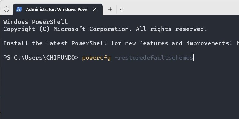 Ввод и выполнение команды в PowerShell.