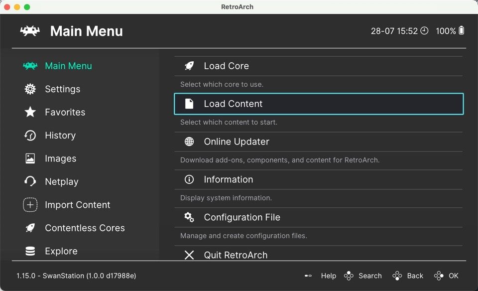 Загрузка контента Retroarch