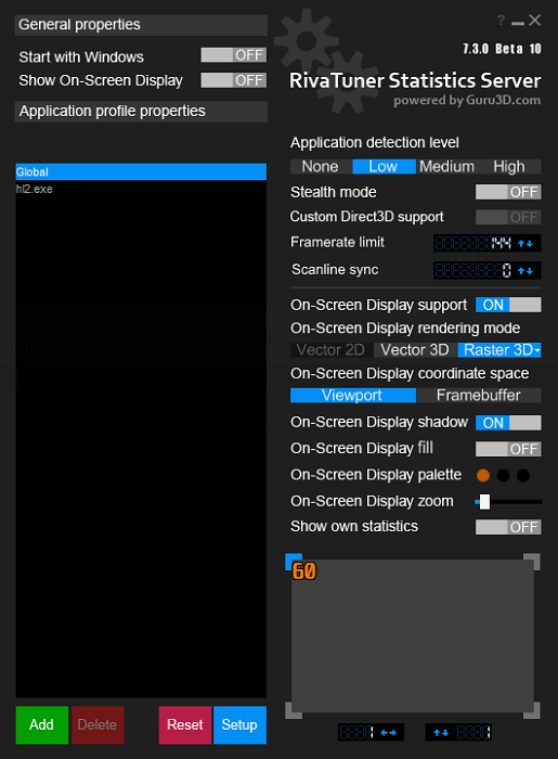 Главное окно Rivatuner Scanline Sync