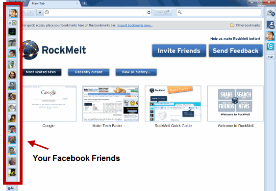 Панель друзей Rockmelt в Facebook