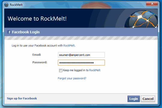 Вход в Rockmelt — подключитесь к своей учетной записи Facebook