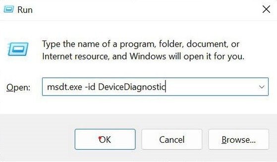 Запуск инструмента «DeviceDiagnostic» в Windows.