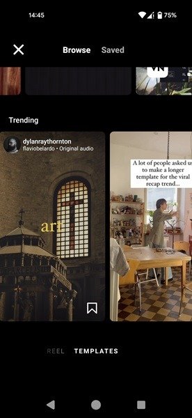 Шаблоны Trending Reel доступны в приложении Instagram.