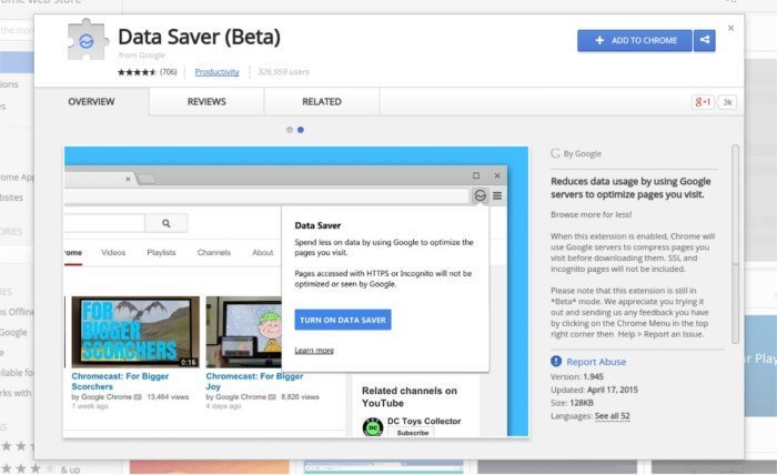 Загрузите расширение Chrome Data Saver.