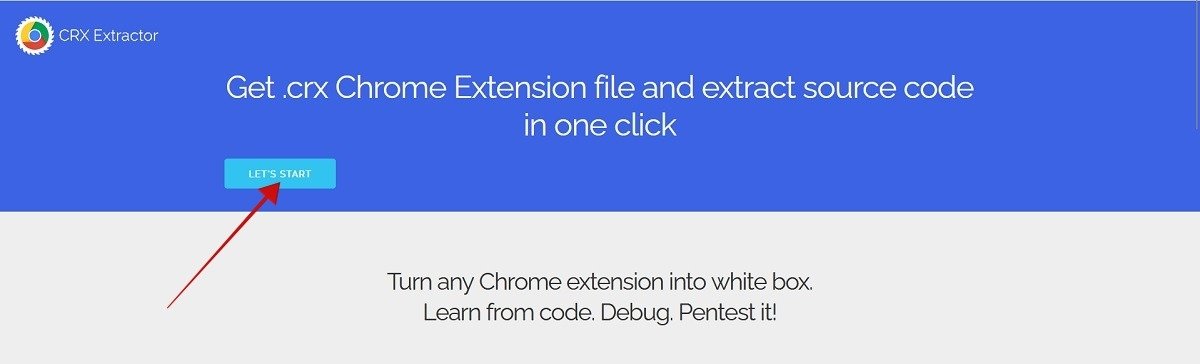 Нажмите кнопку «Начнем» на веб-сайте CRX Extractor.