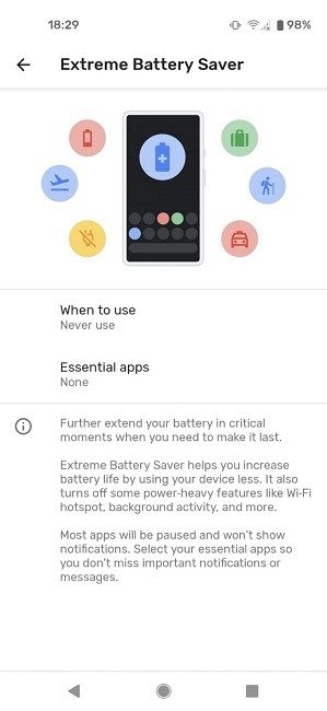 Экономьте заряд батареи телефона во время путешествия Pixel Extreme Battery Saver