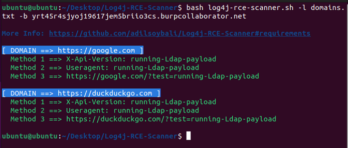 Тестовое сканирование сканера bash apache log4j