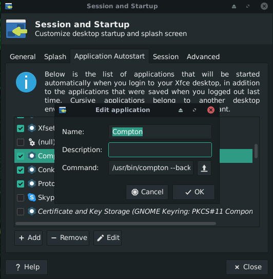 XFCE Запустите Комптон при запуске