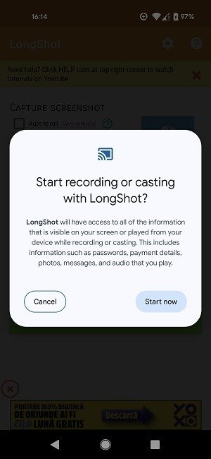 Прокрутка скриншотов Запись экрана Android Longshot