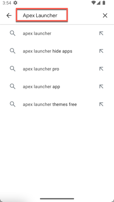 Найдите программу запуска Apex в магазине Play Store