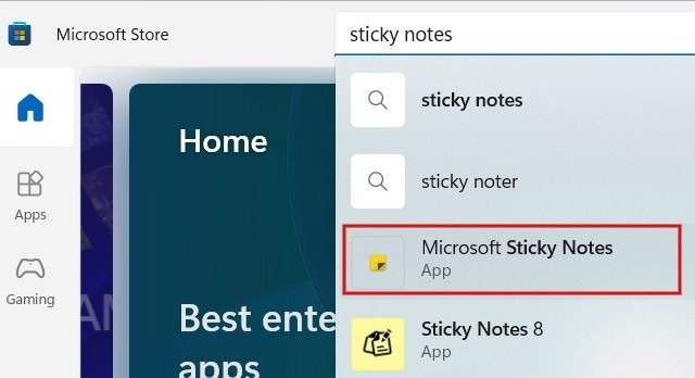 Ищем приложение Sticky Notes в Microsoft Store.