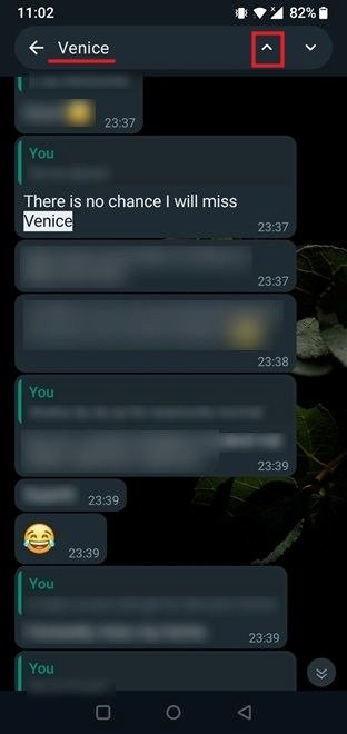 Поиск по ключевому слову в чате с помощью WhatsApp для Android.