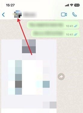 Нажатие на изображение профиля в чате WhatsApp для iOS.