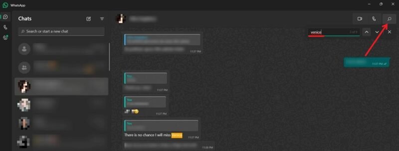 Поиск по ключевому слову в разговоре в WhatsApp на ПК.