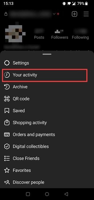 Опция «Ваша активность» в приложении Instagram.