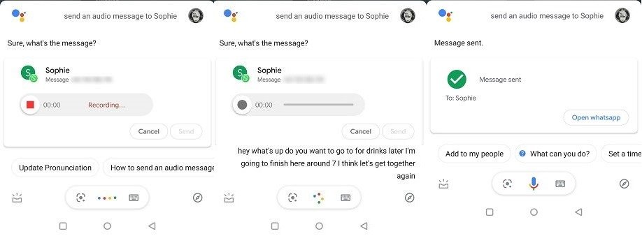 Отправка сообщений Google Assistant Запись аудиосообщения