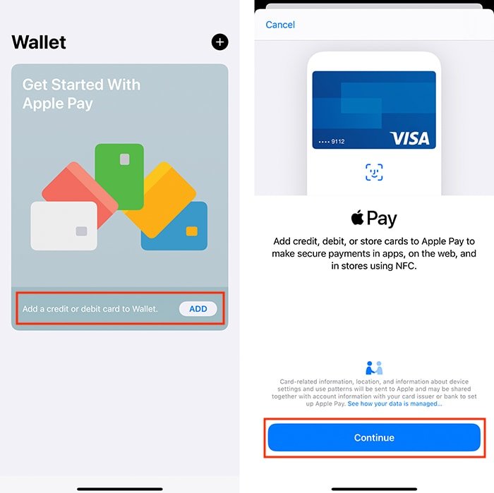 Настройте приложение Apple Pay Iphone Wallet
