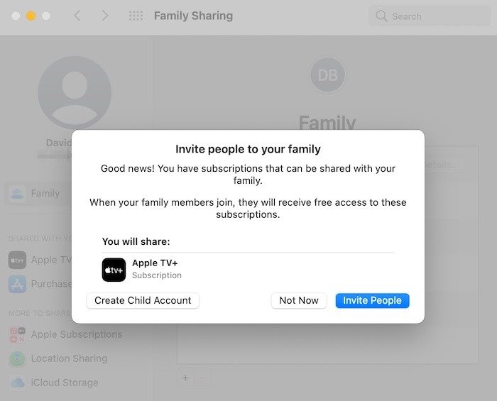 Настройка Apple Family Sharing Invite Mac