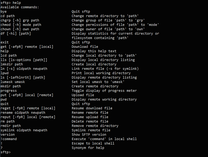 Команда справки Sftp 1