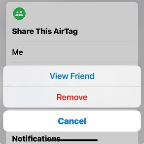 Поделитесь Airtags с друзьями семьи Удалить Airtag