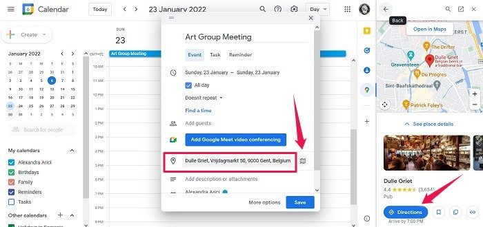 Поделиться расположением файлов Расположение Google Calendar Desktop