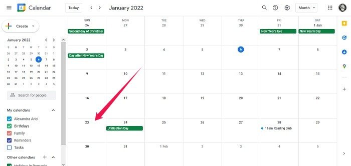 Поделиться файлами Расположение Google Calendar Desktop Выбрать дату