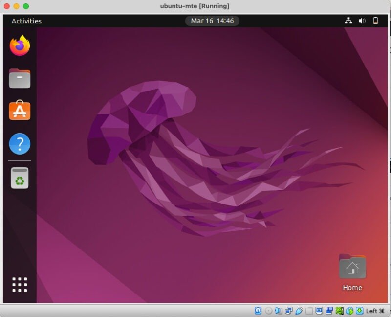 Снимок экрана, показывающий виртуальную машину Ubuntu из Windows, работающую в MacOS.