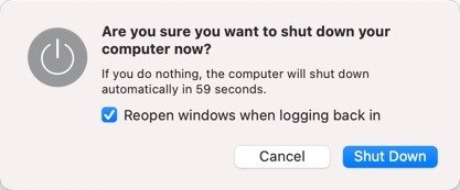 Всплывающее окно выключения Mac