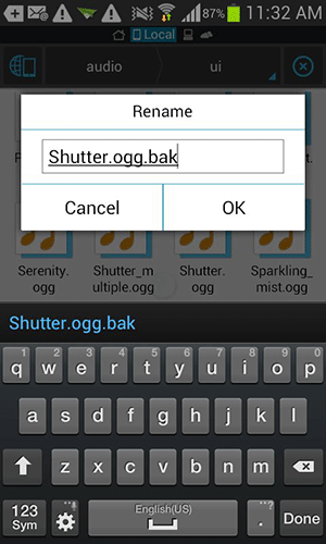 Переименуйте файл так, чтобы в нем было написано «Shutter.ogg.bak».