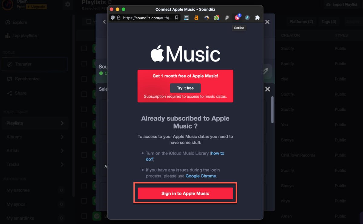 Войдите в свою учетную запись Apple Music. Перенесите плейлист Spotify в Apple Music.