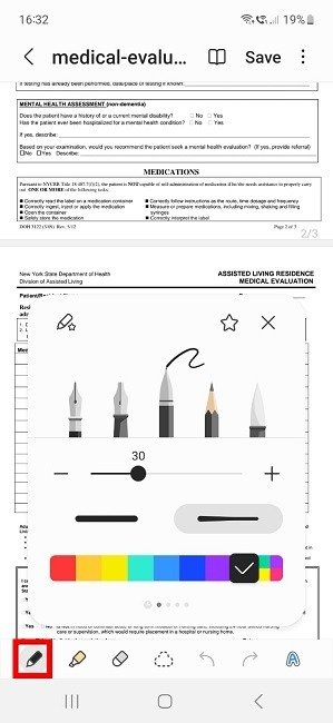 Параметры разметки Sign Pdf Android Samsung Notes