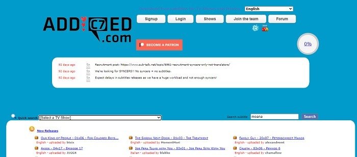 Сайты для загрузки субтитров к фильмам и телешоу Addic7ed