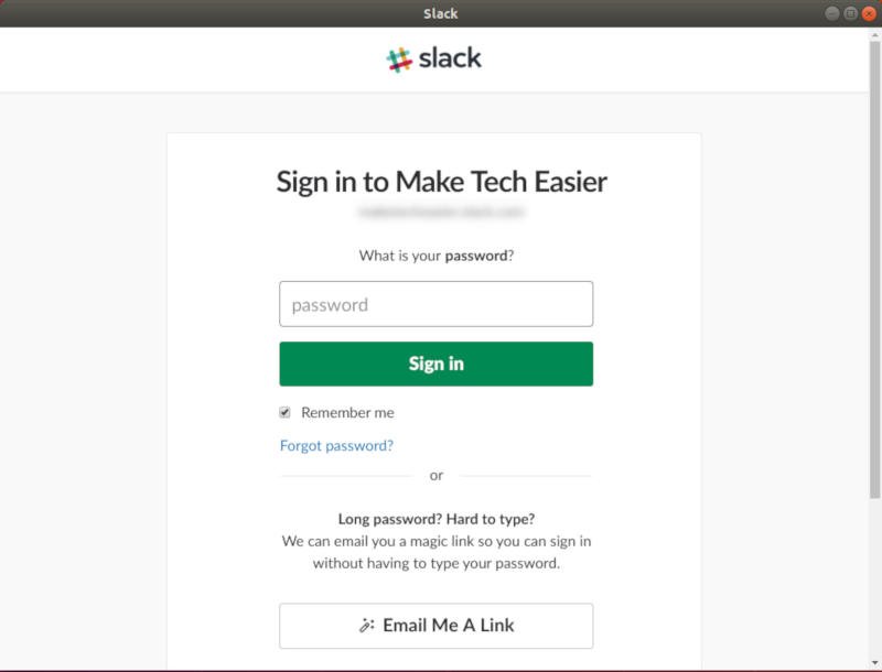 Slack Введите пароль