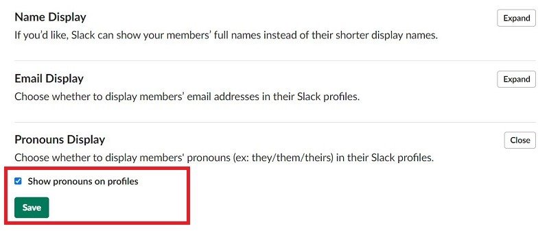 Показ местоимений Slack