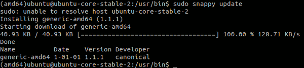 Обновите Ubuntu Snappy Core с помощью: sudo snappy update.