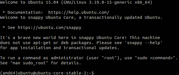 Войдите в Ubuntu Snappy Core с помощью бродячего ssh.