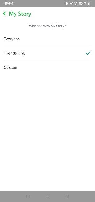 Конфиденциальность Snapchat Выберите Конфиденциальность истории