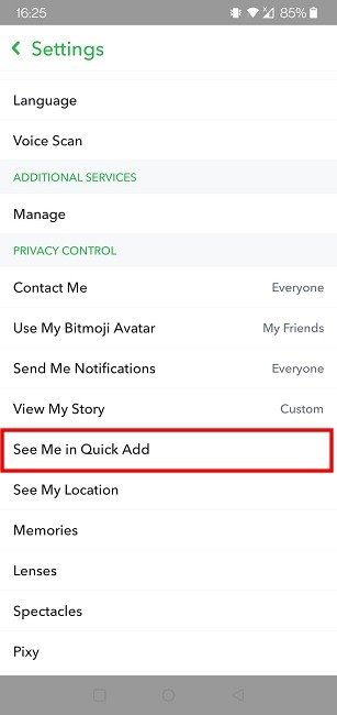 Настройки конфиденциальности Snapchat Быстрое добавление