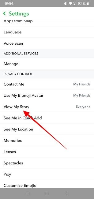 Конфиденциальность Snapchat Посмотреть мою историю