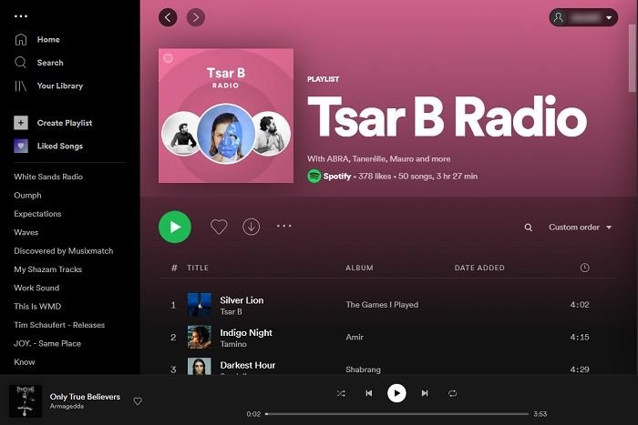 Spotify Radio Station Настольный альбом Просмотр радиостанции