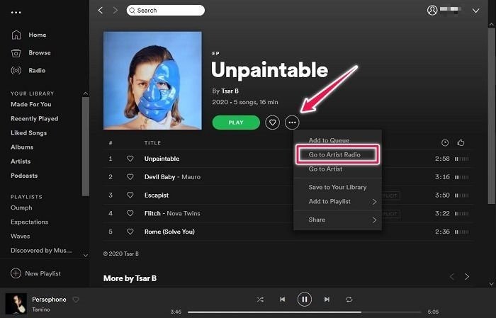 Spotify Radio Station Desktop Включить радиостанцию ​​исполнителя